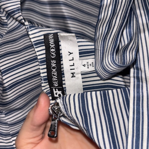 Milly Fluted Striped Silk & Cotton Blouse Bell Sleeve Keyhole Open Back Tie - Picture 8 of 12